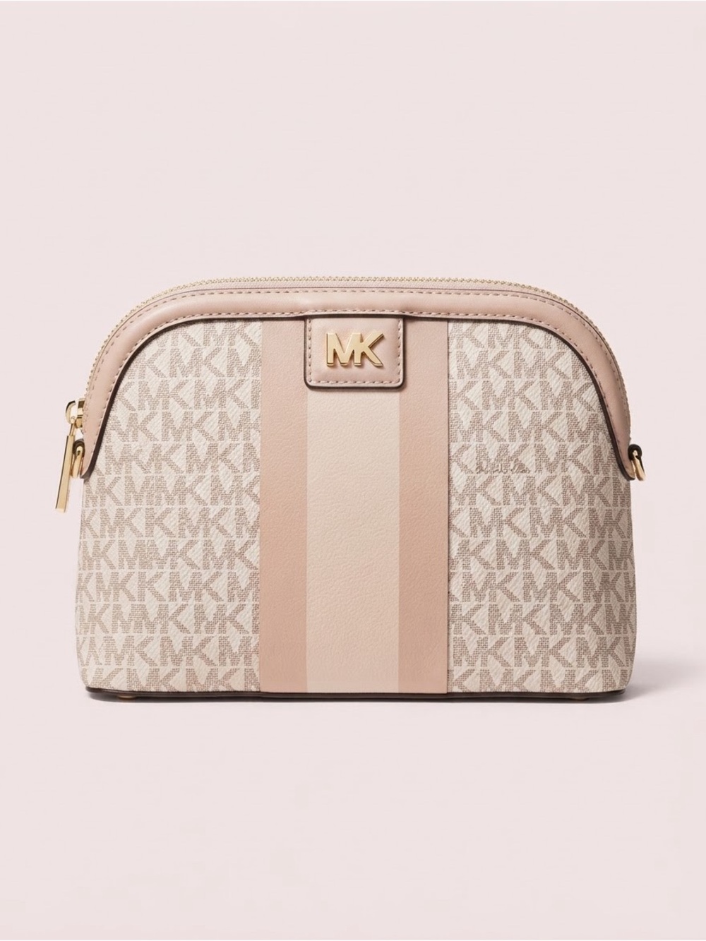 Michael Kors Mott Large Logo Stripe Dome Crossbody - Soft Pink MK